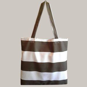 Tote Bag Large Brown White Canvas Handmade Striped Travel Beach